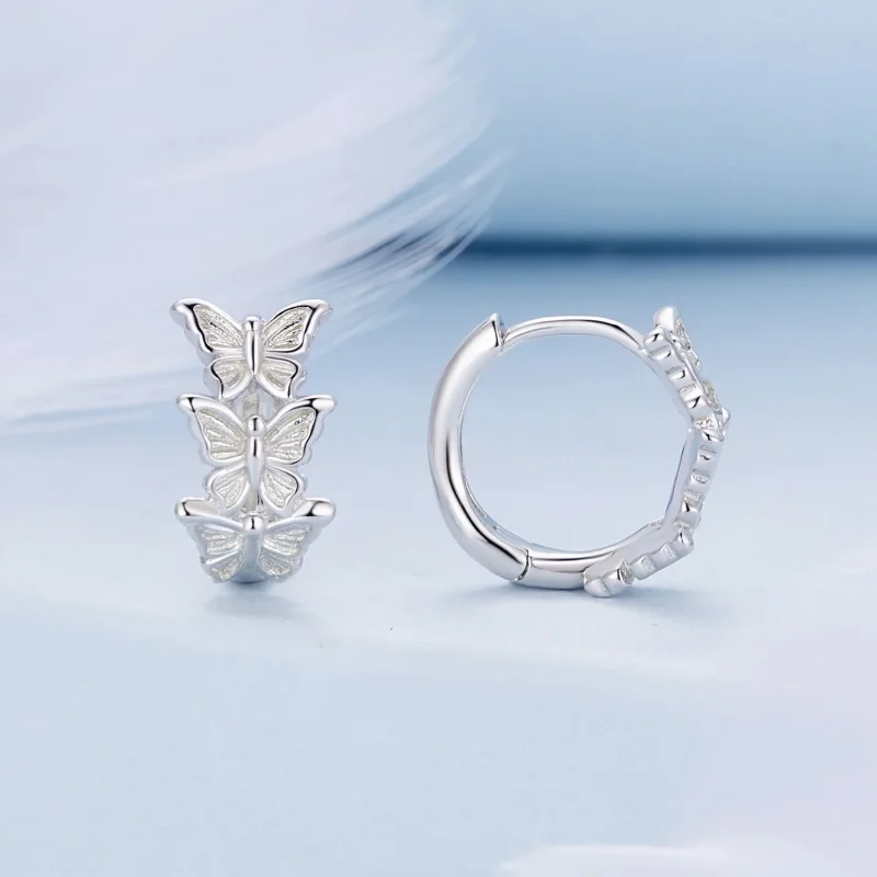 (immagine per) Orecchini a cerchio con farfalla in stile Pandora - BSE908 - Visualizza 2