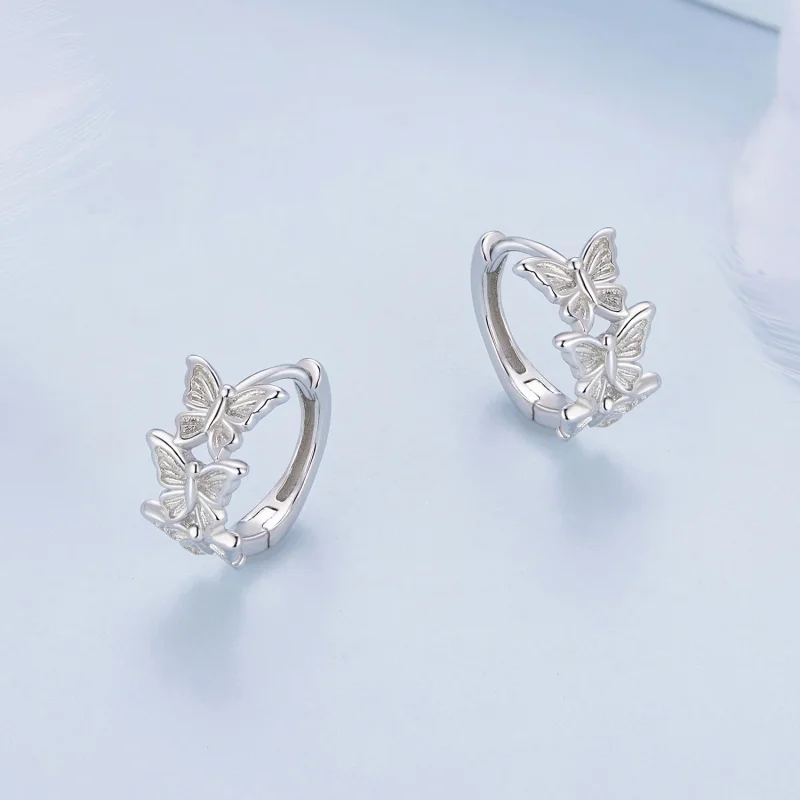 (immagine per) Orecchini a cerchio con farfalla in stile Pandora - BSE908 - Visualizza 3