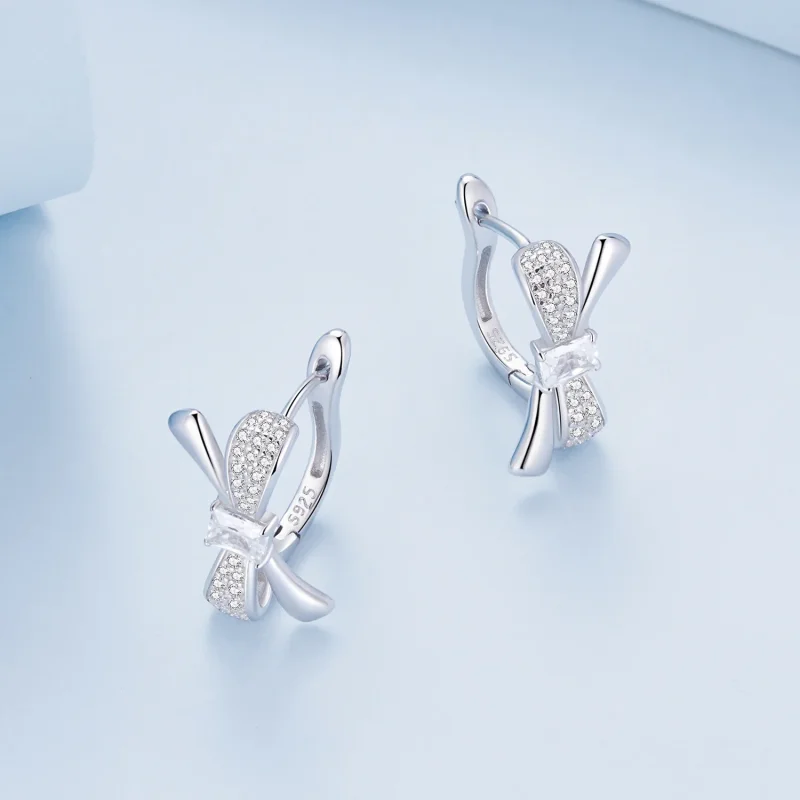 (immagine per) Orecchini a cerchio con fiocco in stile Pandora - BSE810 - Visualizza 3