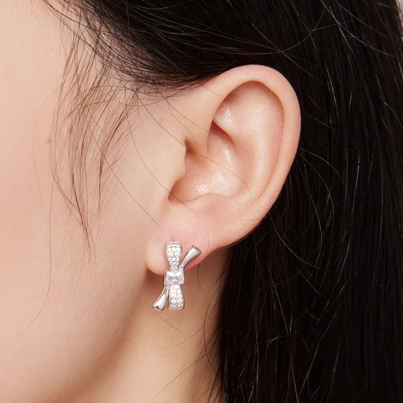 (immagine per) Orecchini a cerchio con fiocco in stile Pandora - BSE810 - Visualizza 5