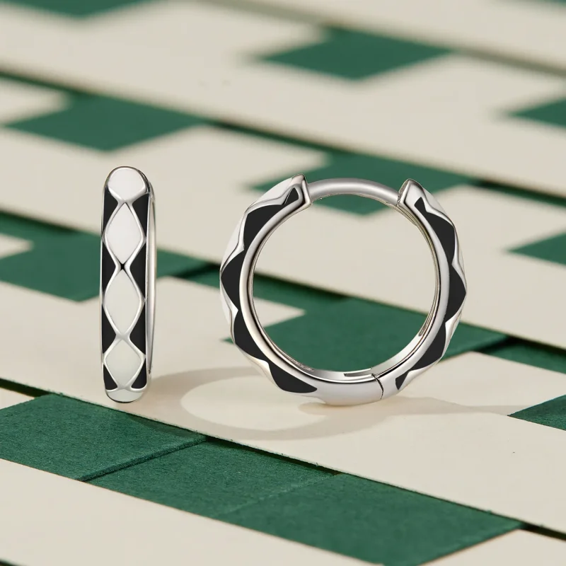 (immagine per) Orecchini a cerchio con motivo a forma di diamante stile Pandora - SCE1611-BK - Visualizza 2