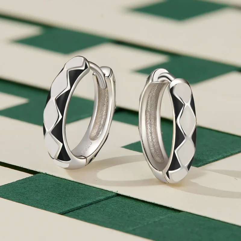 (immagine per) Orecchini a cerchio con motivo a forma di diamante stile Pandora - SCE1611-BK - Visualizza 3