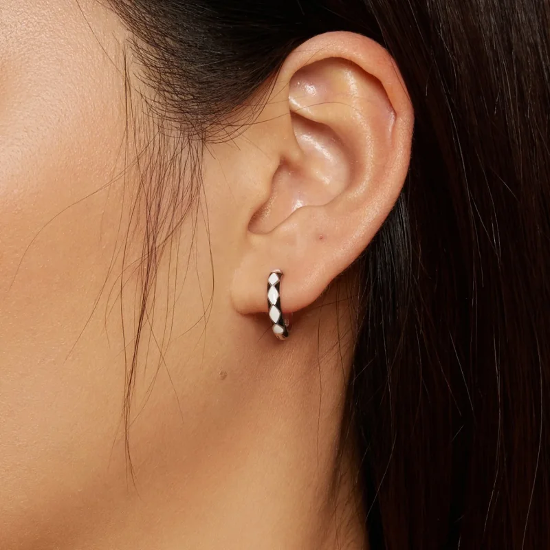 (immagine per) Orecchini a cerchio con motivo a forma di diamante stile Pandora - SCE1611-BK - Visualizza 6