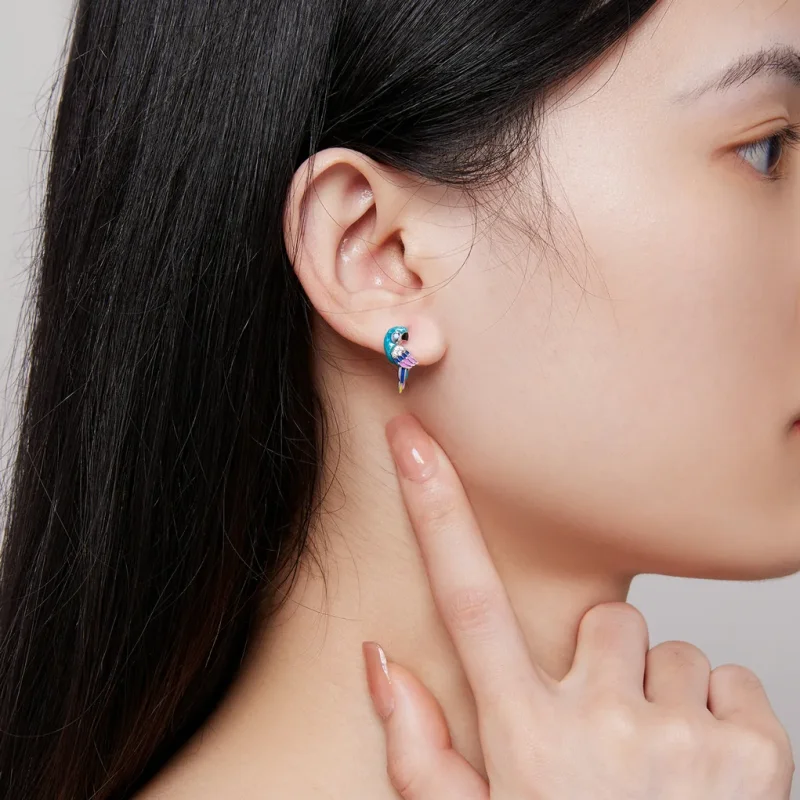 (immagine per) Orecchini a cerchio con parrocchetto in stile Pandora - BSE829 - Visualizza 5