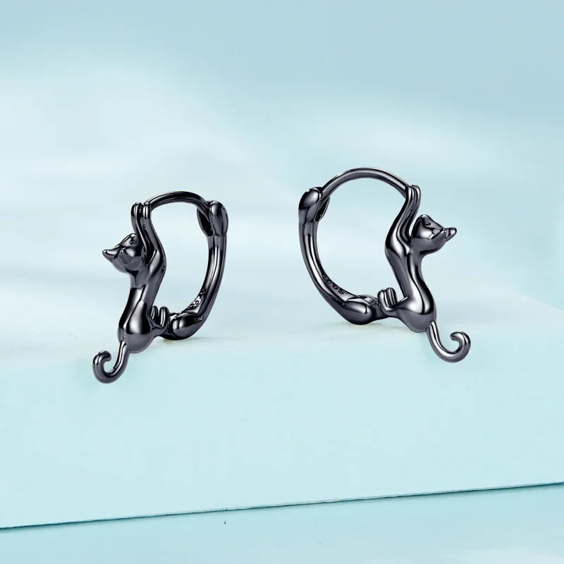 (immagine per) Orecchini a cerchio con pendenti a forma di gatto in stile Pandora - SCE1488-LD - Visualizza 2
