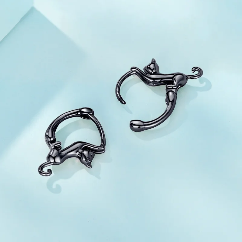 (immagine per) Orecchini a cerchio con pendenti a forma di gatto in stile Pandora - SCE1488-LD - Visualizza 3