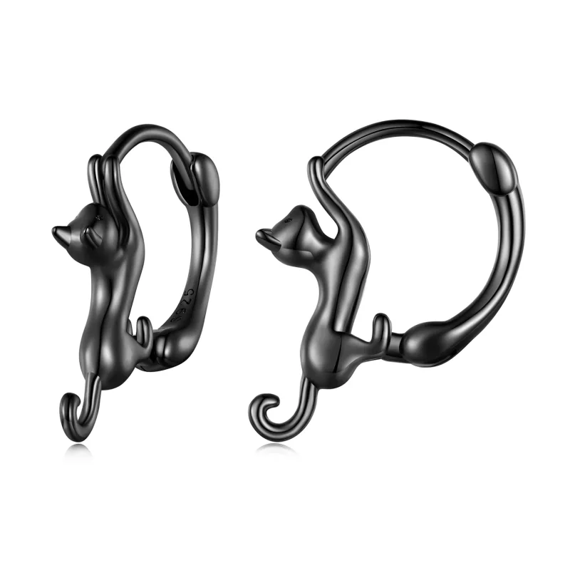 (immagine per) Orecchini a cerchio con pendenti a forma di gatto in stile Pandora - SCE1488-LD