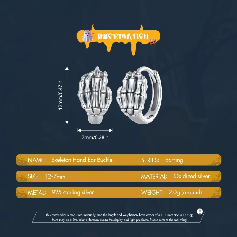 (immagine per) Orecchini a cerchio con stile Pandora a forma di mano scheletrica - SCE1641 - Visualizza 5