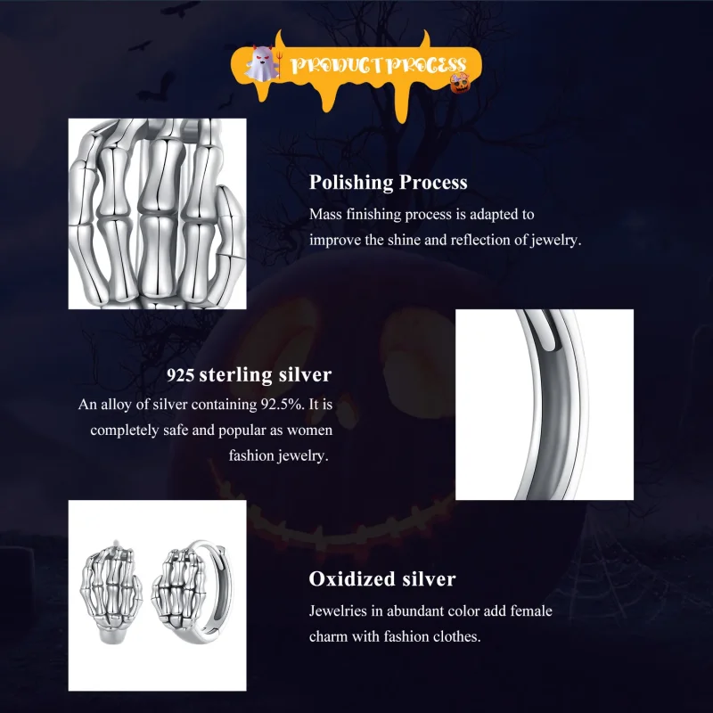 (immagine per) Orecchini a cerchio con stile Pandora a forma di mano scheletrica - SCE1641 - Visualizza 7