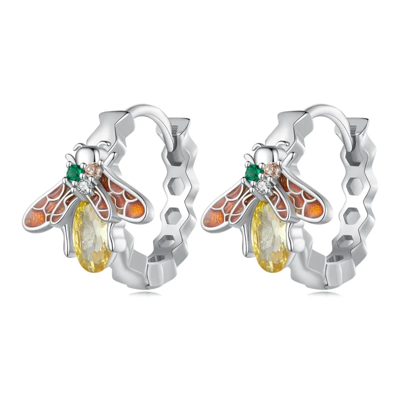 (immagine per) Orecchini a cerchio con stile Pandora con ape - BSE808 - Visualizza 3