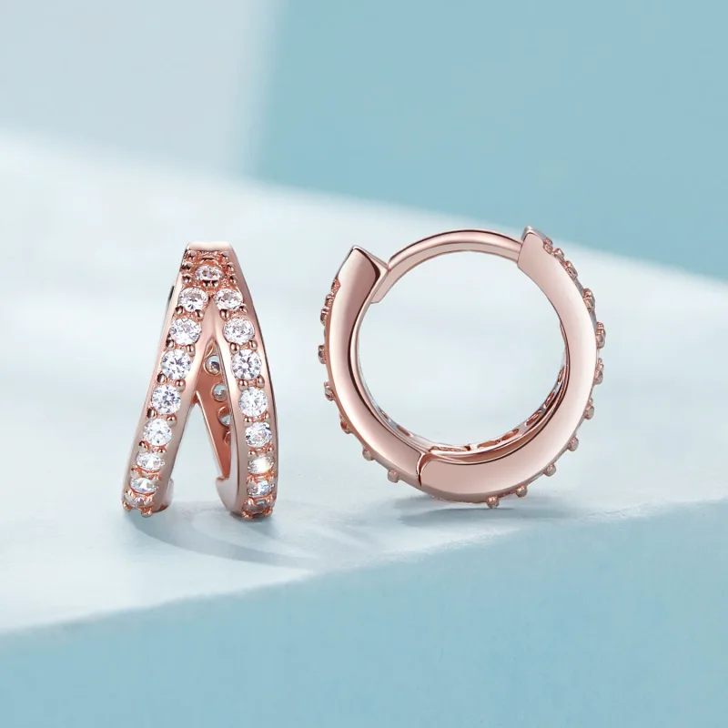 (immagine per) Orecchini a cerchio dallo stile Pandora in oro rosa per donna moderna - SCE1187- - Visualizza 2