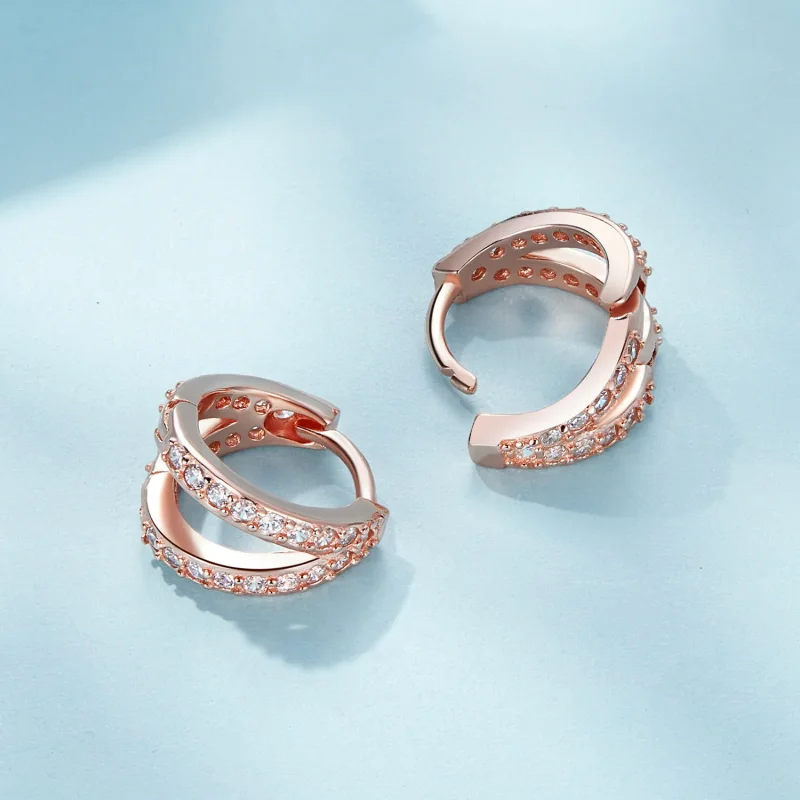 (immagine per) Orecchini a cerchio dallo stile Pandora in oro rosa per donna moderna - SCE1187- - Visualizza 3