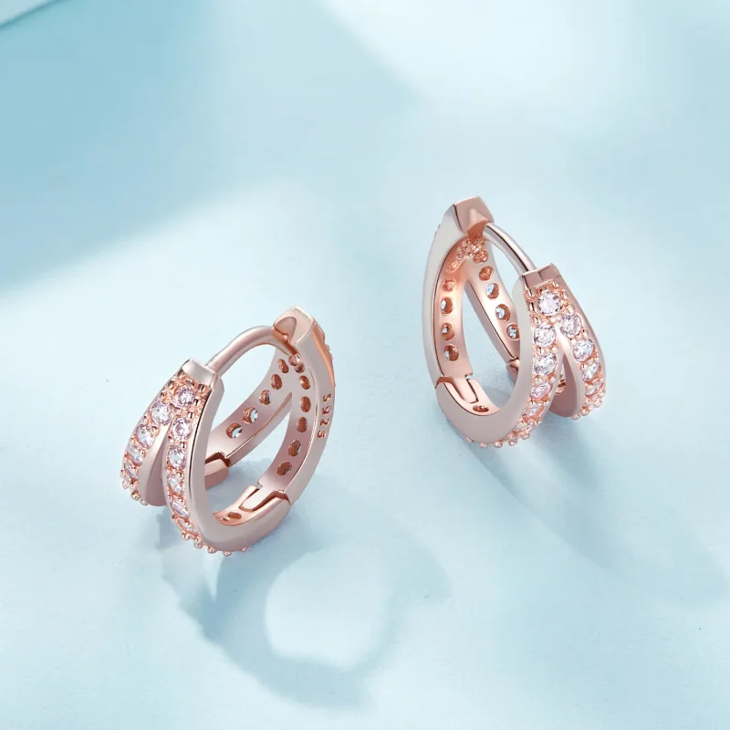 (immagine per) Orecchini a cerchio dallo stile Pandora in oro rosa per donna moderna - SCE1187- - Visualizza 4