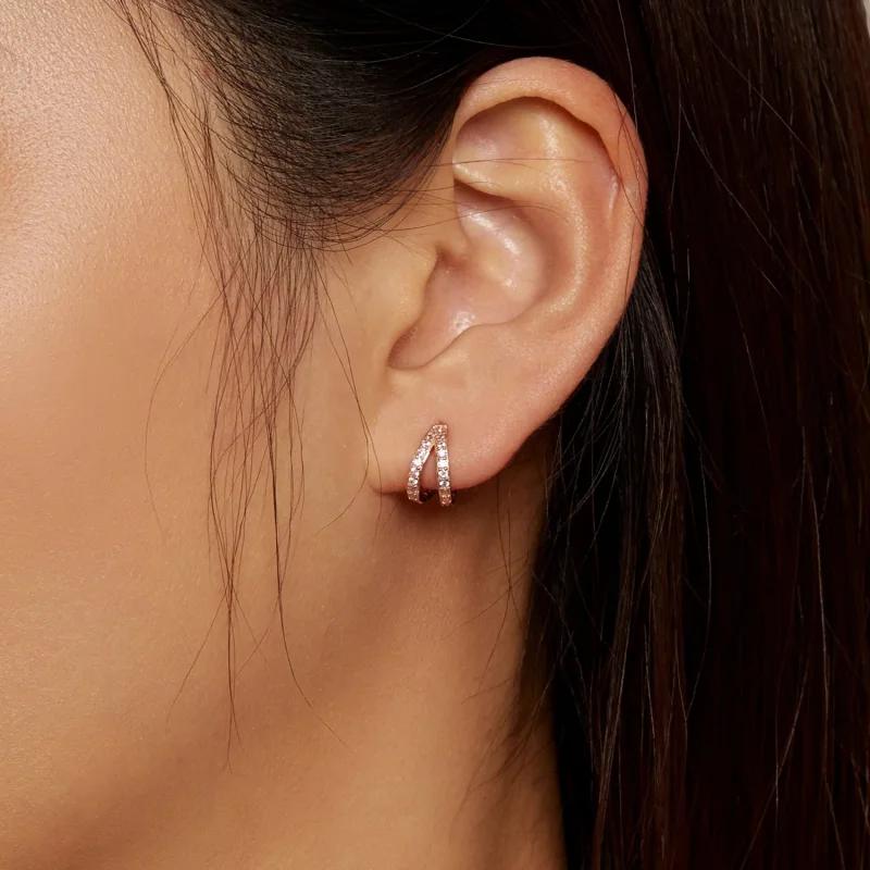 (immagine per) Orecchini a cerchio dallo stile Pandora in oro rosa per donna moderna - SCE1187- - Visualizza 6