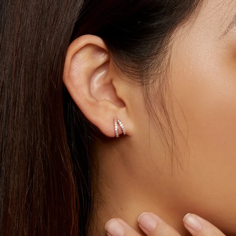 (immagine per) Orecchini a cerchio dallo stile Pandora in oro rosa per donna moderna - SCE1187- - Visualizza 7