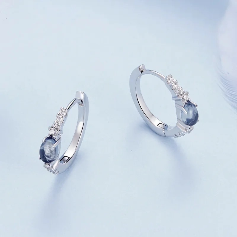 (immagine per) Orecchini a cerchio in vetro blu stile Pandora con stella - BSE859 - Visualizza 3
