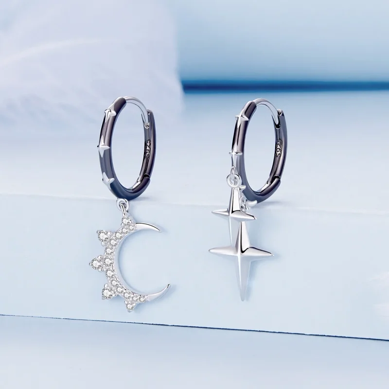 (immagine per) Orecchini a cerchio Pandora Style con stelle e luna lucenti - BSE805 - Visualizza 2