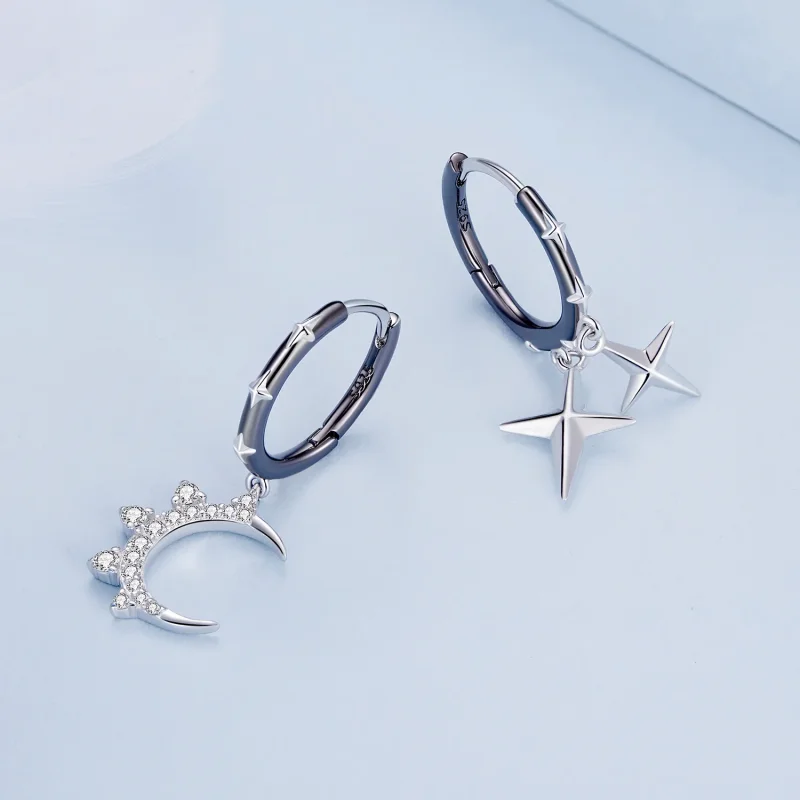 (immagine per) Orecchini a cerchio Pandora Style con stelle e luna lucenti - BSE805 - Visualizza 3