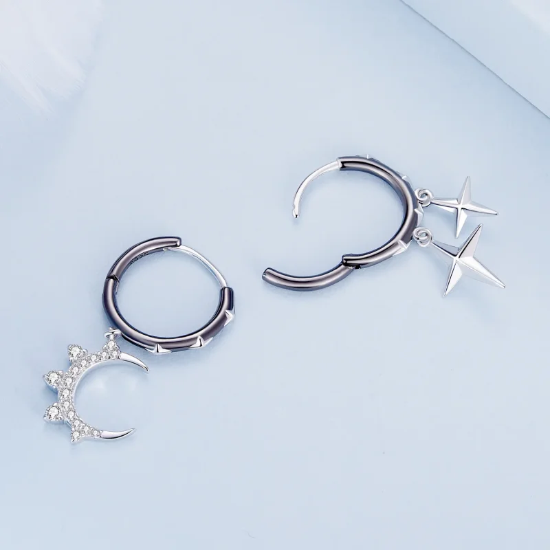 (immagine per) Orecchini a cerchio Pandora Style con stelle e luna lucenti - BSE805 - Visualizza 4
