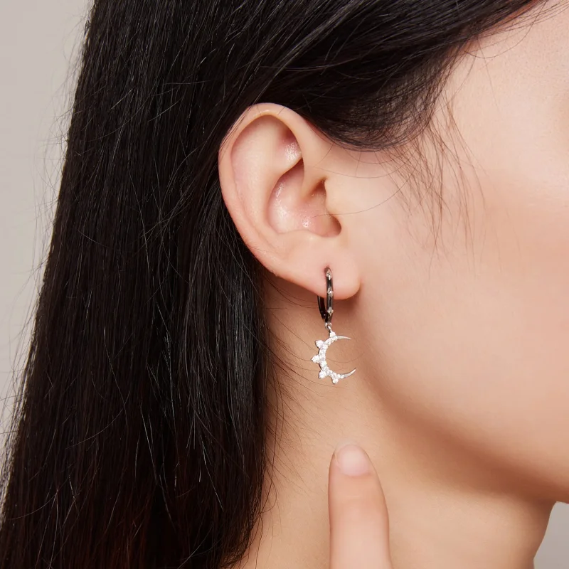 (immagine per) Orecchini a cerchio Pandora Style con stelle e luna lucenti - BSE805 - Visualizza 7
