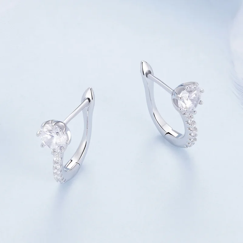 (immagine per) Orecchini a cerchio semplici in stile Pandora con zirconi - BSE856 - Visualizza 3