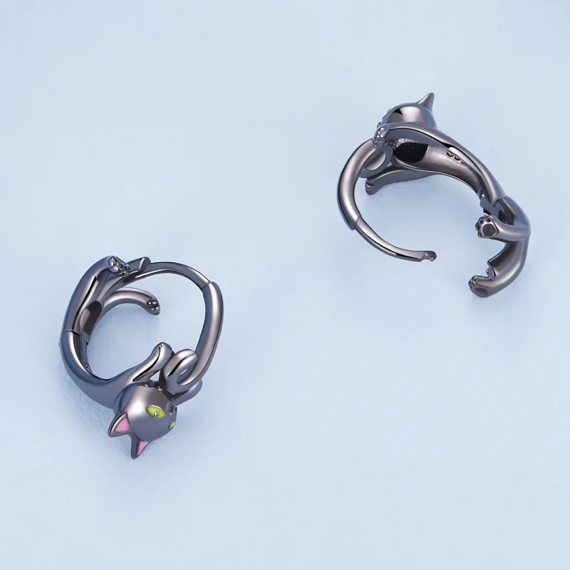 (immagine per) Orecchini a cerchio stile Pandora con gatto nero - BSE798 - Visualizza 4