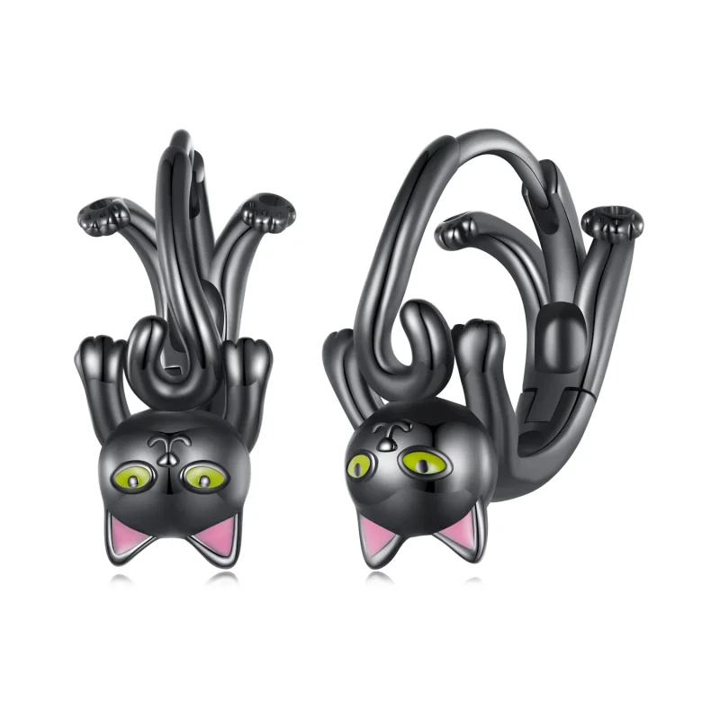 (immagine per) Orecchini a cerchio stile Pandora con gatto nero - BSE798