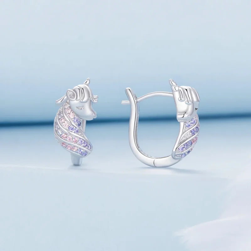 (immagine per) Orecchini a cerchio stile Pandora con unicorni - BSE832 - Visualizza 2