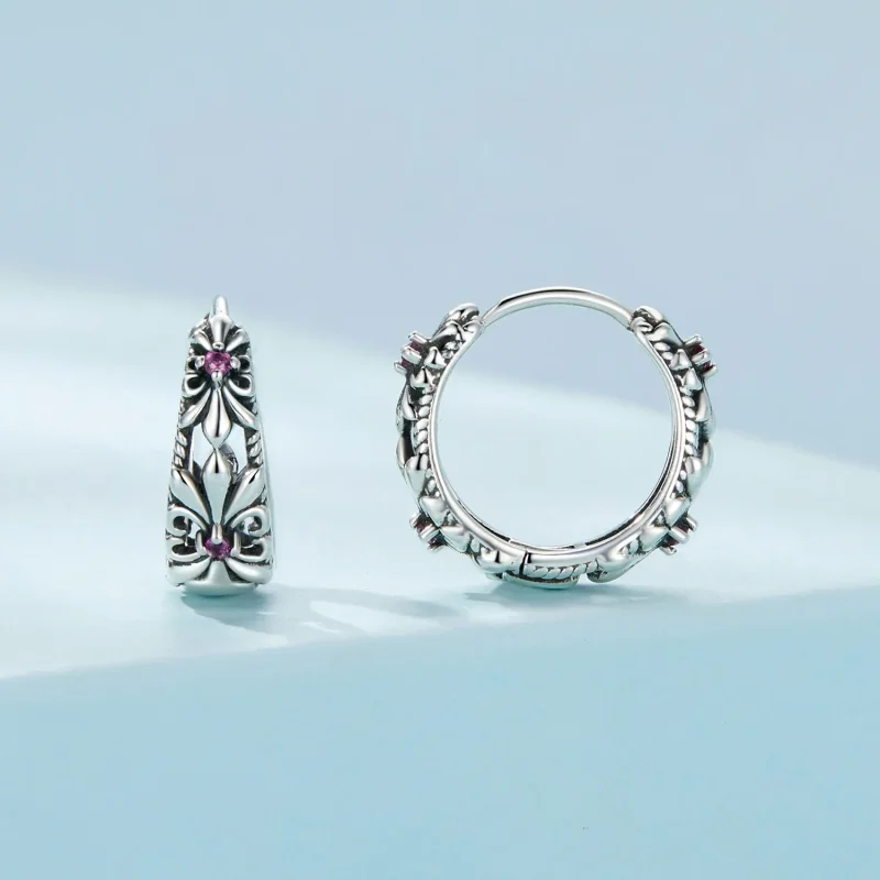 (immagine per) Orecchini a cerchio vintage in stile Pandora con motivo dell'Iris - SCE1649 - Visualizza 2