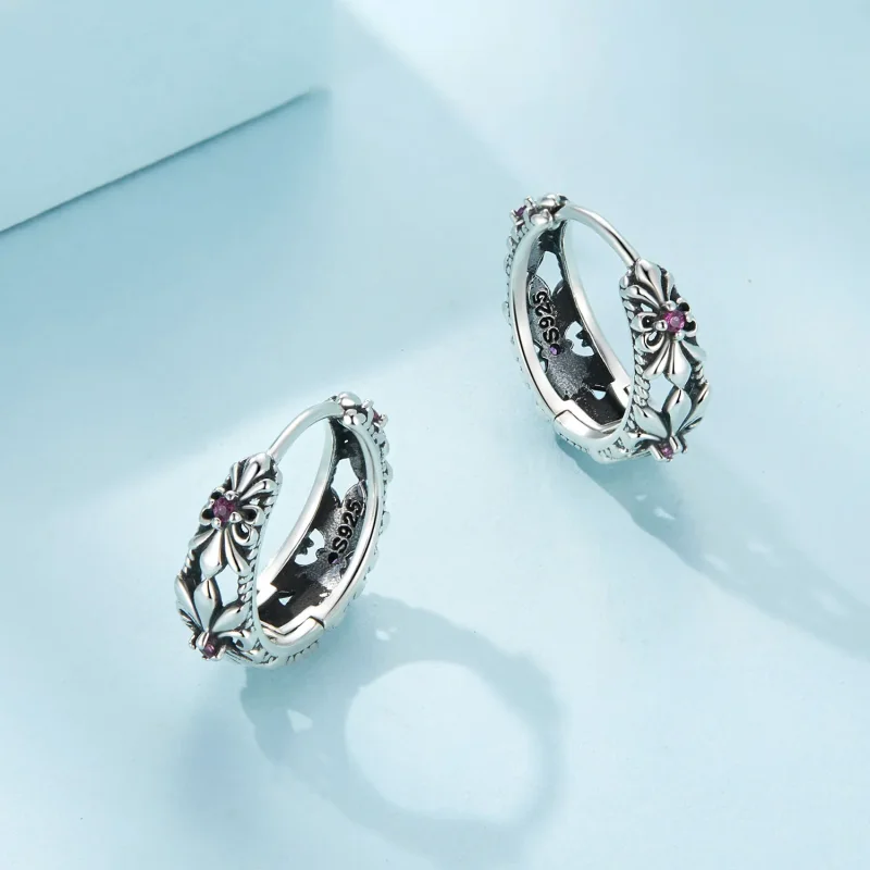 (immagine per) Orecchini a cerchio vintage in stile Pandora con motivo dell'Iris - SCE1649 - Visualizza 3