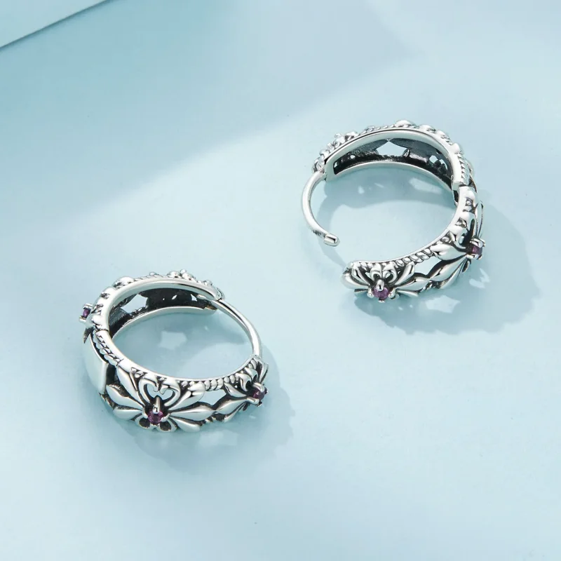 (immagine per) Orecchini a cerchio vintage in stile Pandora con motivo dell'Iris - SCE1649 - Visualizza 4