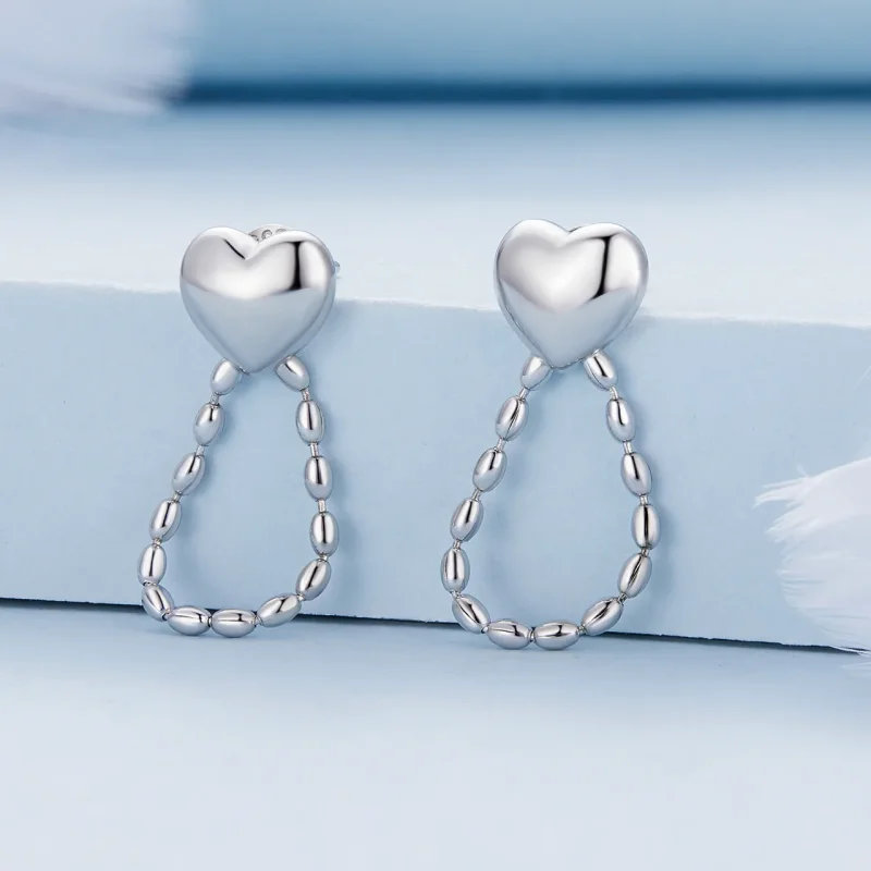 (immagine per) Orecchini a pendente con frange a forma di cuore in stile Pandora - BSE825 - Visualizza 2