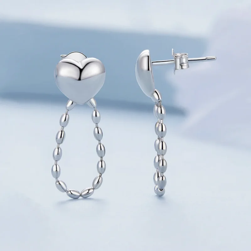 (immagine per) Orecchini a pendente con frange a forma di cuore in stile Pandora - BSE825 - Visualizza 3