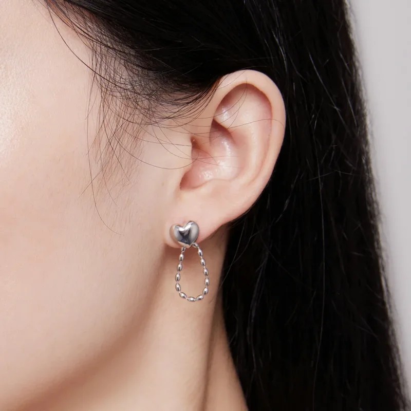 (immagine per) Orecchini a pendente con frange a forma di cuore in stile Pandora - BSE825 - Visualizza 6