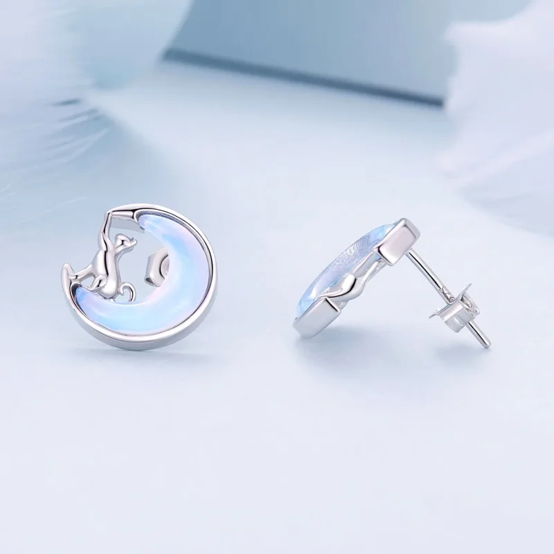 (immagine per) Orecchini a perno con pendenti a forma di gatto lunare nello stile di Pandora - - Visualizza 4