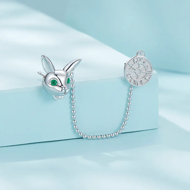 (immagine per) Orecchini a perno con pendenti in stile Pandora, orologio con coniglio bianco - - Visualizza 2