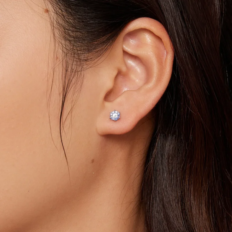 (immagine per) Orecchini a perno in stile Pandora con acquamarina e moissanite - MSE025-SLB - Visualizza 3