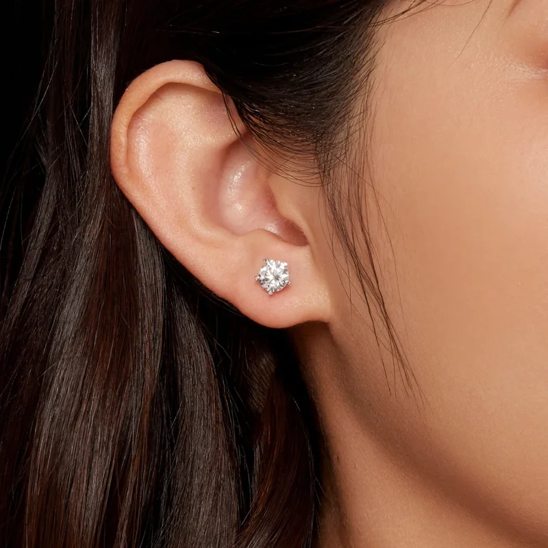 (immagine per) Orecchini a perno in stile Pandora con Moissanite da 1 carato - MSE024-L - Visualizza 4