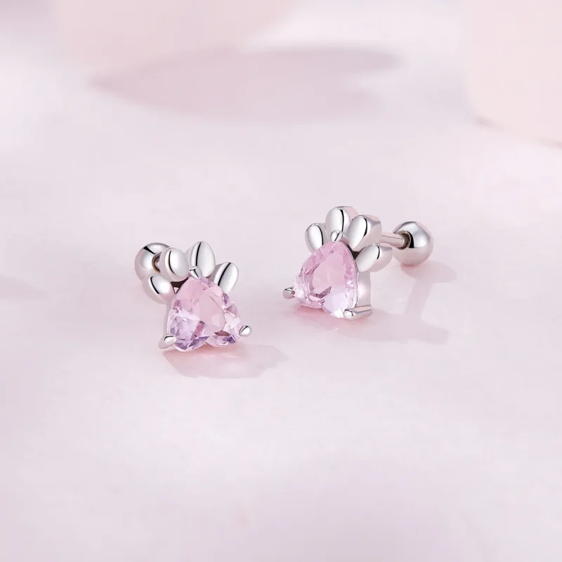 (immagine per) Pandora Stile Orecchini a Bottone in Forma di Zampe di Cane Rosa - SCE1574 - Visualizza 2