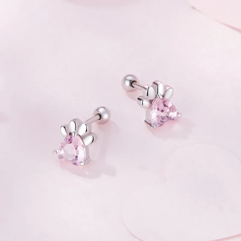 (immagine per) Pandora Stile Orecchini a Bottone in Forma di Zampe di Cane Rosa - SCE1574 - Visualizza 3