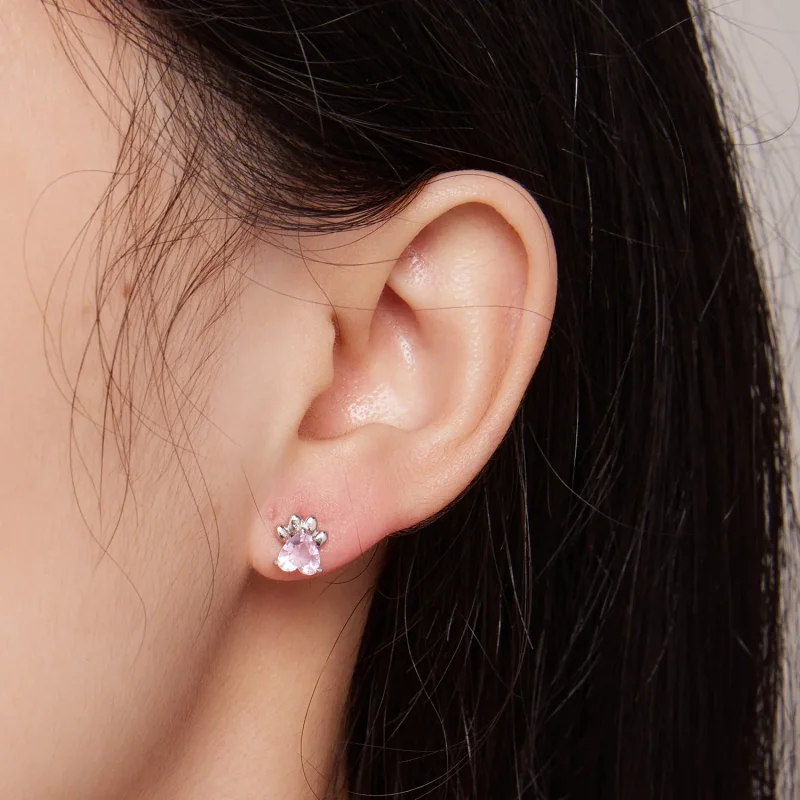 (immagine per) Pandora Stile Orecchini a Bottone in Forma di Zampe di Cane Rosa - SCE1574 - Visualizza 4