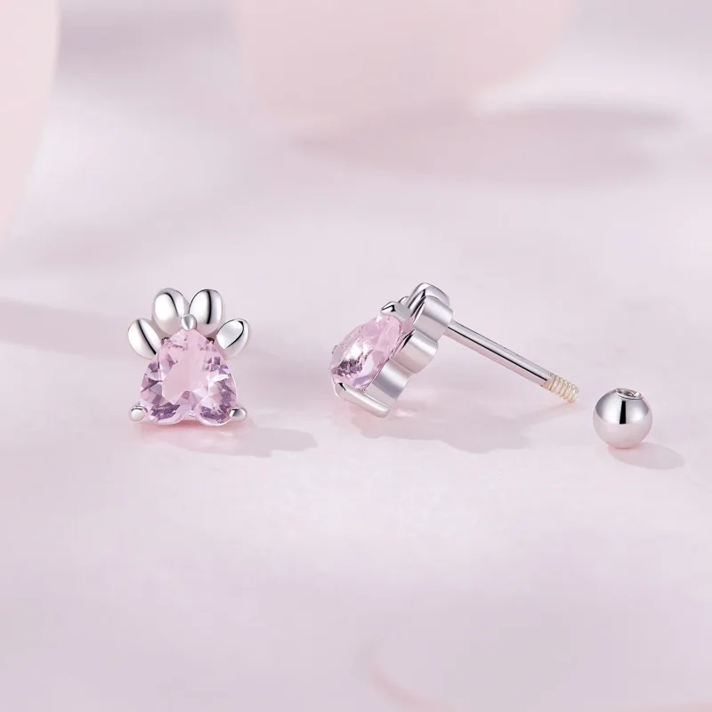(immagine per) Pandora Stile Orecchini a Bottone in Forma di Zampe di Cane Rosa - SCE1574 - Visualizza 7