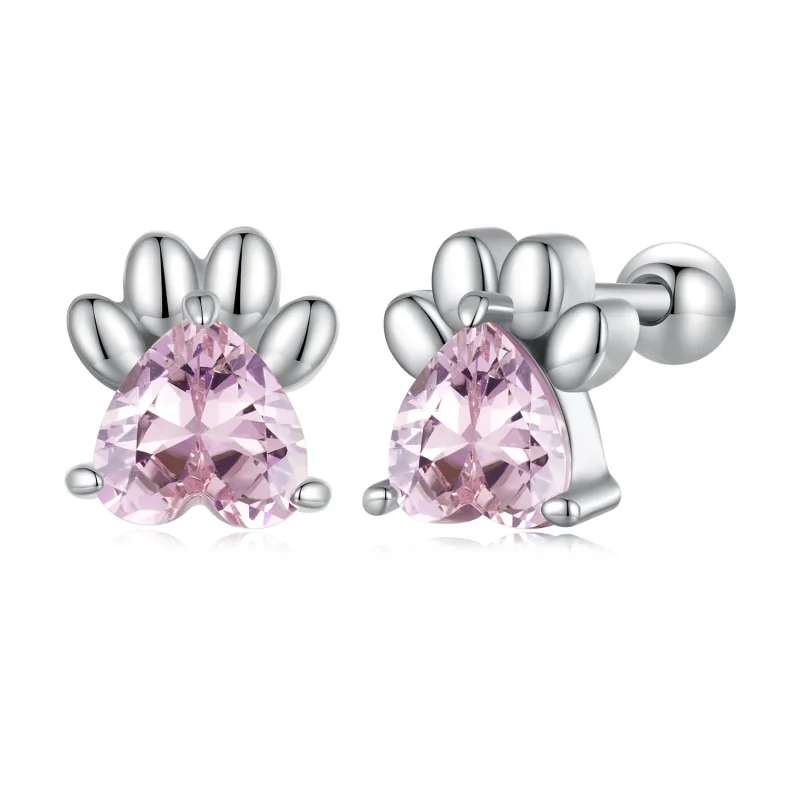 (immagine per) Pandora Stile Orecchini a Bottone in Forma di Zampe di Cane Rosa - SCE1574 - Visualizza 8