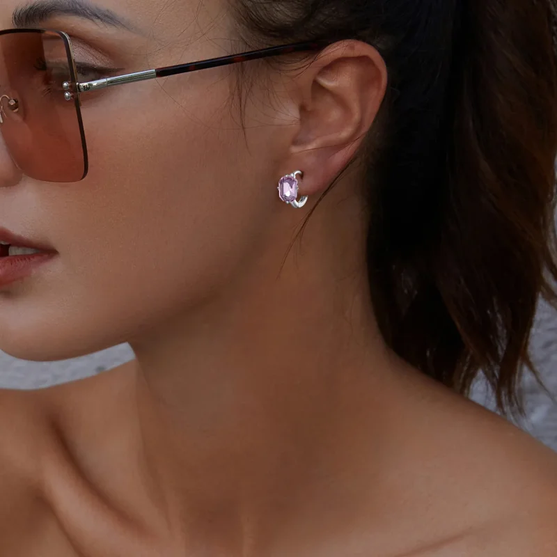 (immagine per) Pandora Stile Orecchini a Cerchio con Gemma Rosa - BSE889 - Visualizza 5