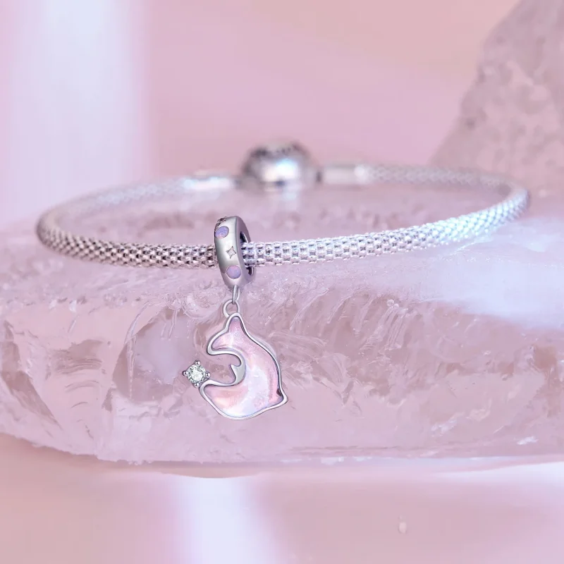 (immagine per) Pendente a forma di delfino rosa in stile Pandora - SCC2639 - Visualizza 3
