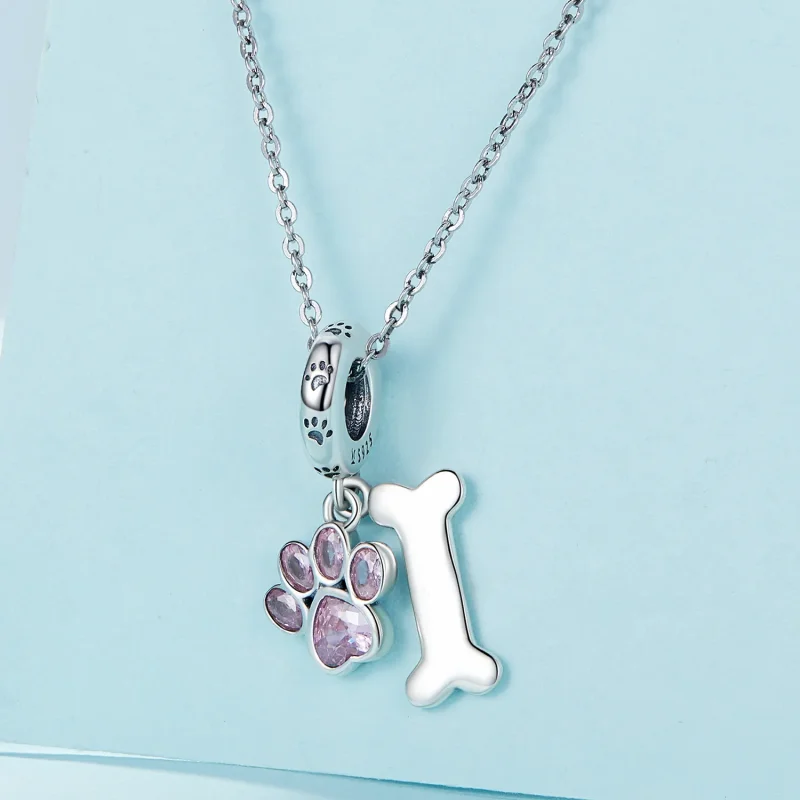 (immagine per) Pendente a forma di zampa di cane rosa stile Pandora con osso - SCC2127-PK - Visualizza 2