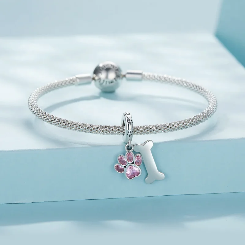 (immagine per) Pendente a forma di zampa di cane rosa stile Pandora con osso - SCC2127-PK - Visualizza 3