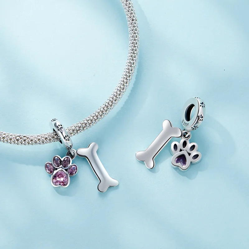 (immagine per) Pendente a forma di zampa di cane rosa stile Pandora con osso - SCC2127-PK - Visualizza 4