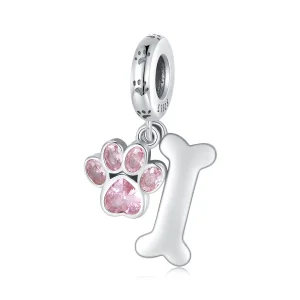 (immagine per) Pendente a forma di zampa di cane rosa stile Pandora con osso - SCC2127-PK