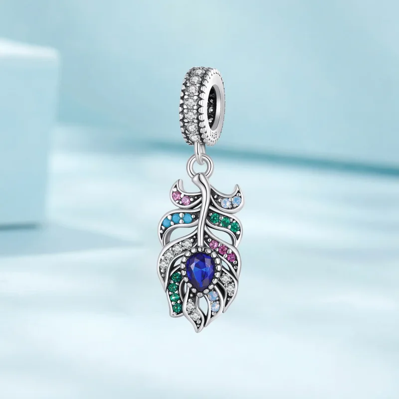 (immagine per) Pendente stile Pandora con piuma di pavone - SCC2590 - Visualizza 2